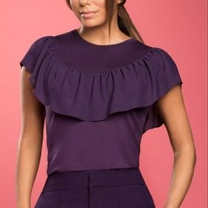 Eva Longoria Purple Ruffle Detail Top